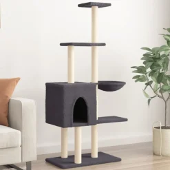 vidaXL Arbre à chat avec griffoirs en sisal Gris foncé 145 cm