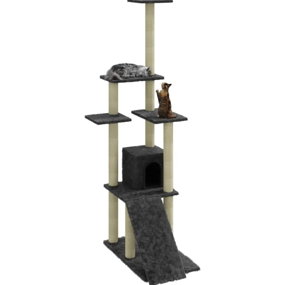 vidaXL Arbre à chat avec griffoirs en sisal Gris foncé 155 cm