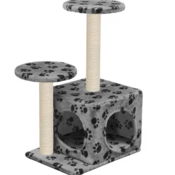 vidaXL Arbre à chat avec griffoir en sisal 60 cm Gris Motif de pattes