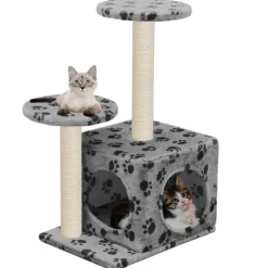 vidaXL Arbre à chat avec griffoir en sisal 60 cm Gris Motif de pattes