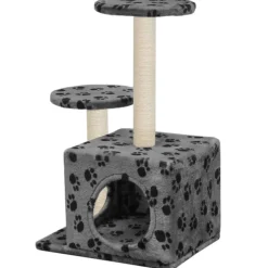 vidaXL Arbre à chat avec griffoir en sisal 60 cm Gris Motif de pattes