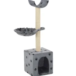vidaXL Arbre à chat et griffoir Sisal 105 cm Empreintes de pattes Gris