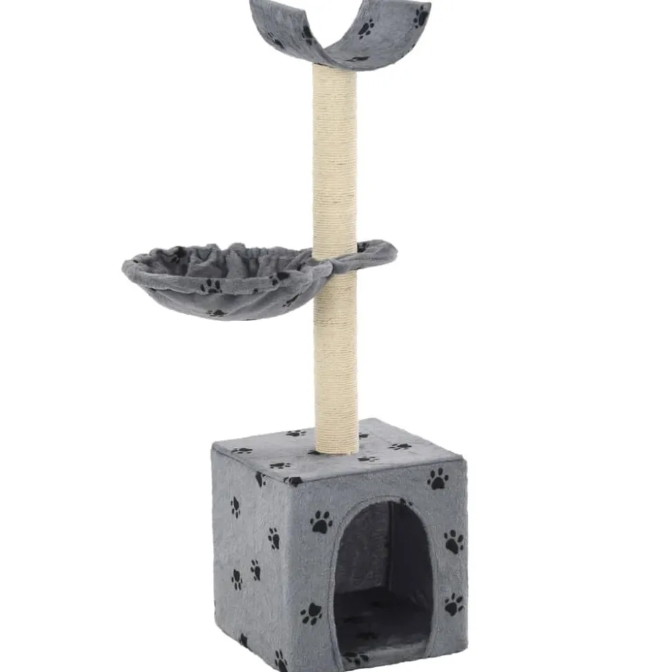 vidaXL Arbre à chat et griffoir Sisal 105 cm Empreintes de pattes Gris