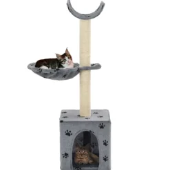 vidaXL Arbre à chat et griffoir Sisal 105 cm Empreintes de pattes Gris