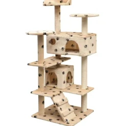 vidaXL Arbre à chat et griffoir Sisal 125cm Empreintes de pattes Beige