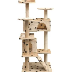 vidaXL Arbre à chat et griffoir Sisal 125cm Empreintes de pattes Beige