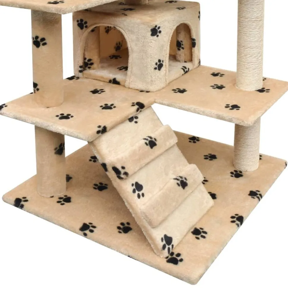 vidaXL Arbre à chat et griffoir Sisal 125cm Empreintes de pattes Beige