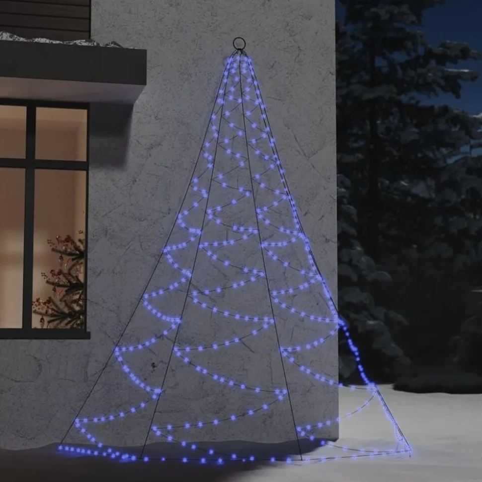 vidaXL Arbre mural avec crochet métallique 260 LED bleu 3 m Int/Ext