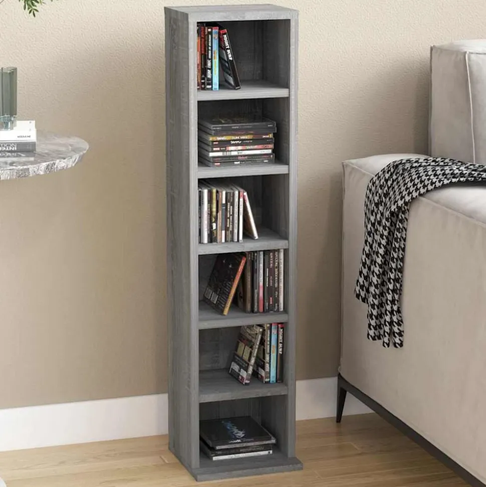 vidaXL Armoire à CD Sonoma gris 21x20x88 cm Bois d'ingénierie