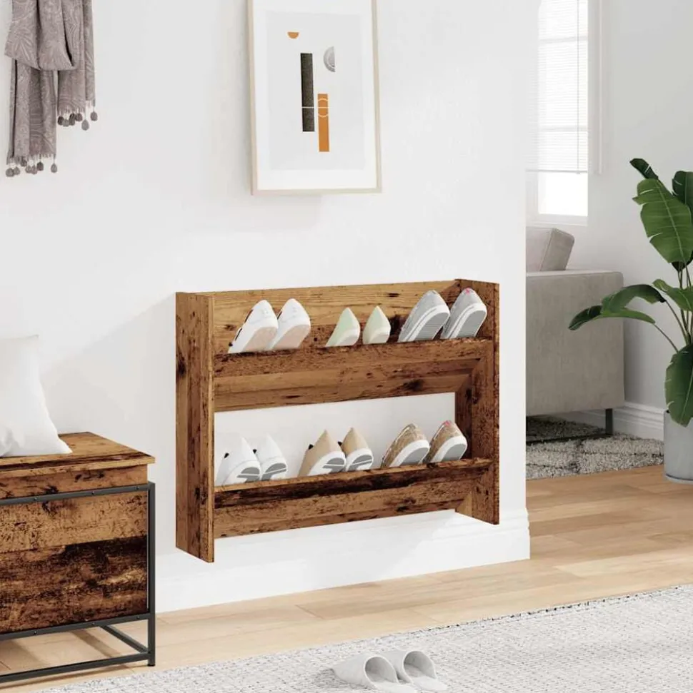 vidaXL Armoire à chaussures murale vieux bois bois d'ingénierie