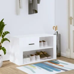 vidaXL Armoire à chaussure Blanc brillant 80x35x45 cm Bois ingénierie