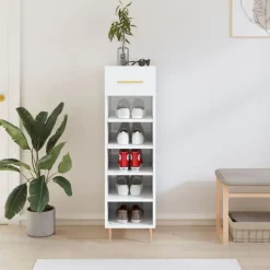 vidaXL Armoire à chaussure Blanc brillant 30x35x105 cm Bois ingénierie