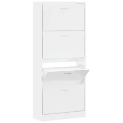 vidaXL Armoire à chaussure Blanc brillant 63x24x147 cm Bois ingénierie