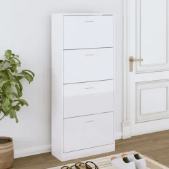 vidaXL Armoire à chaussure Blanc brillant 63x24x147 cm Bois ingénierie