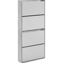 vidaXL Armoire à chaussures et miroir 4 niveaux gris béton 63x17x134cm