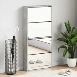 vidaXL Armoire à chaussures et miroir 4 niveaux gris béton 63x17x134cm