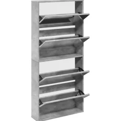 vidaXL Armoire à chaussures et miroir 4 niveaux gris béton 63x17x134cm