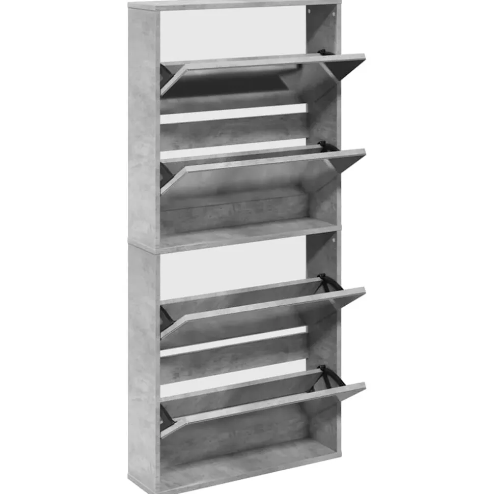 vidaXL Armoire à chaussures et miroir 4 niveaux gris béton 63x17x134cm