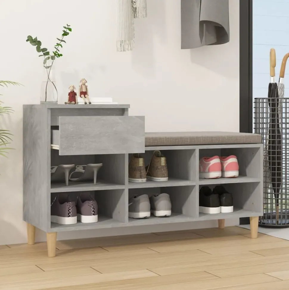 vidaXL Armoire à chaussures Gris béton 102x36x60 cm Bois d'ingénierie