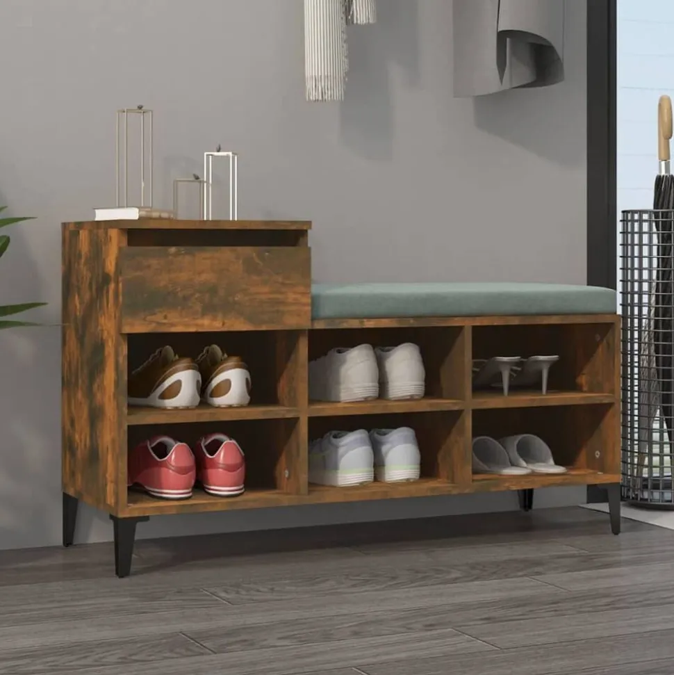 vidaXL Armoire à chaussures Chêne fumé 102x36x60 cm Bois d'ingénierie