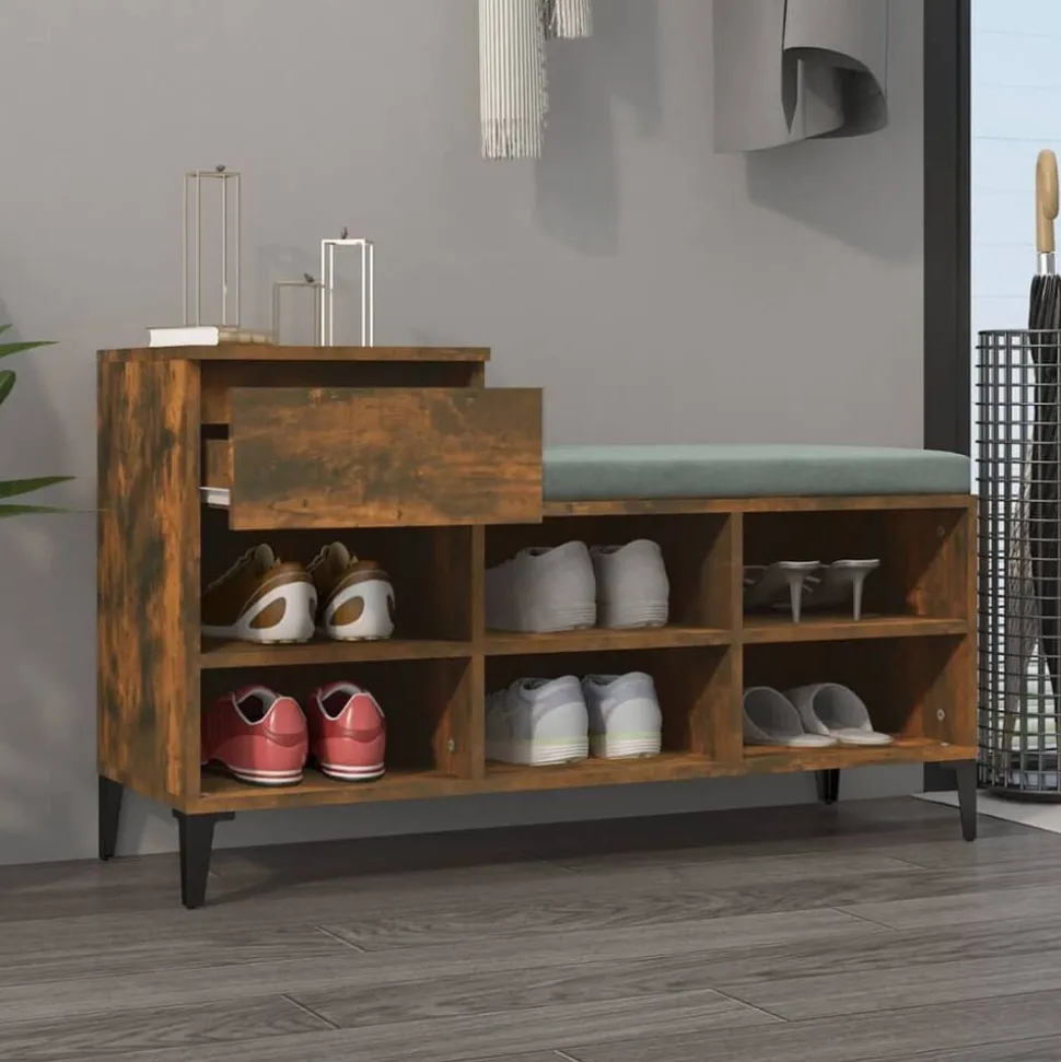 vidaXL Armoire à chaussures Chêne fumé 102x36x60 cm Bois d'ingénierie