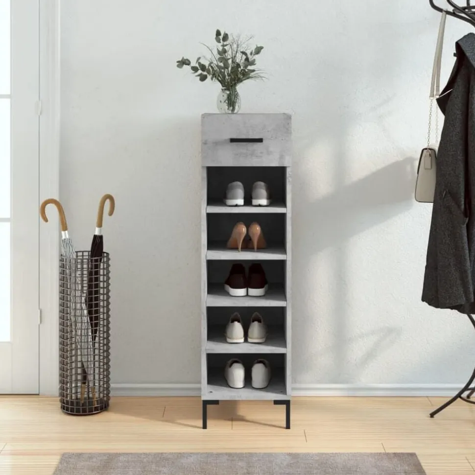 vidaXL Armoire à chaussures gris béton 30x35x105 cm bois d'ingénierie