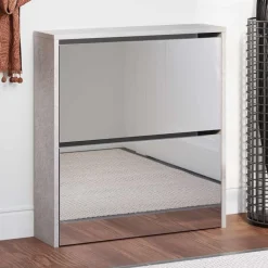 vidaXL Armoire à chaussures et miroir 2 niveaux Gris béton 63x17x67 cm