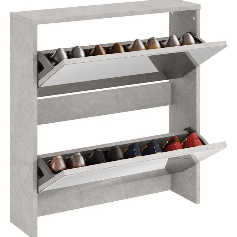 vidaXL Armoire à chaussures et miroir 2 niveaux Gris béton 63x17x67 cm