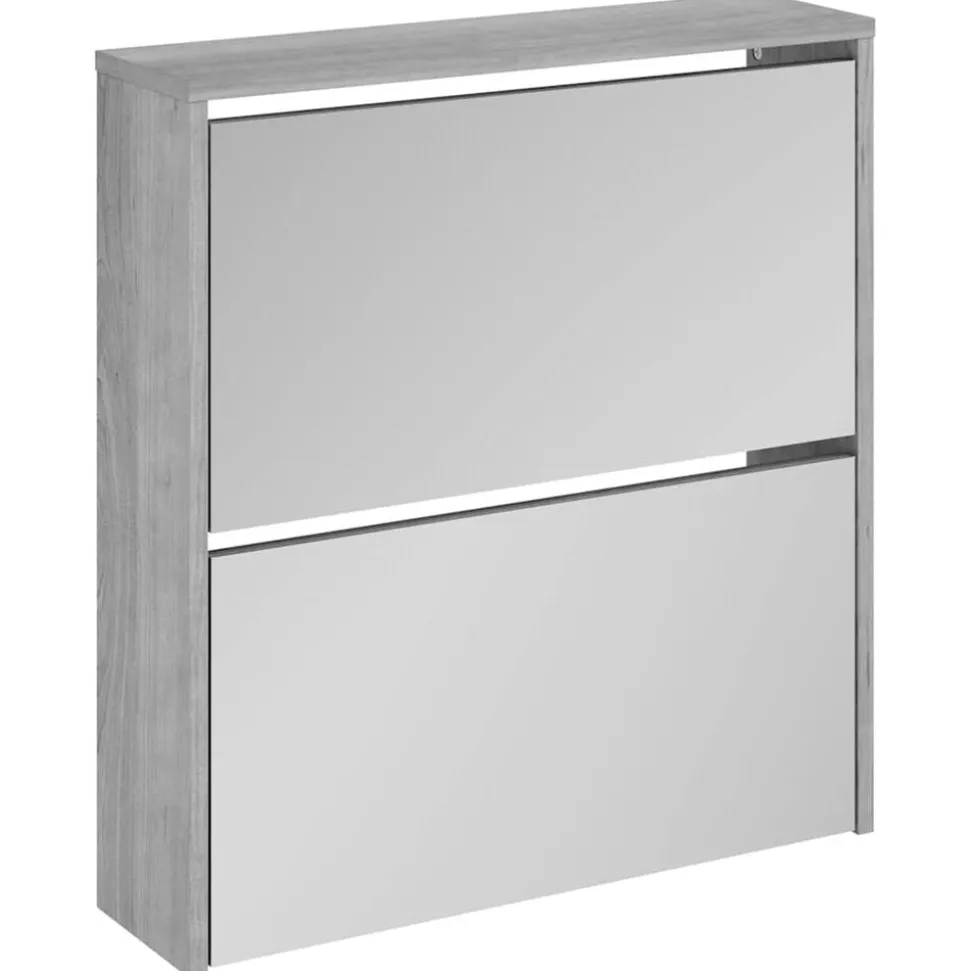 vidaXL Armoire à chaussures miroir 2 niveaux Sonoma gris 63x17x67 cm