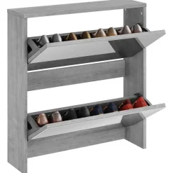 vidaXL Armoire à chaussures miroir 2 niveaux Sonoma gris 63x17x67 cm