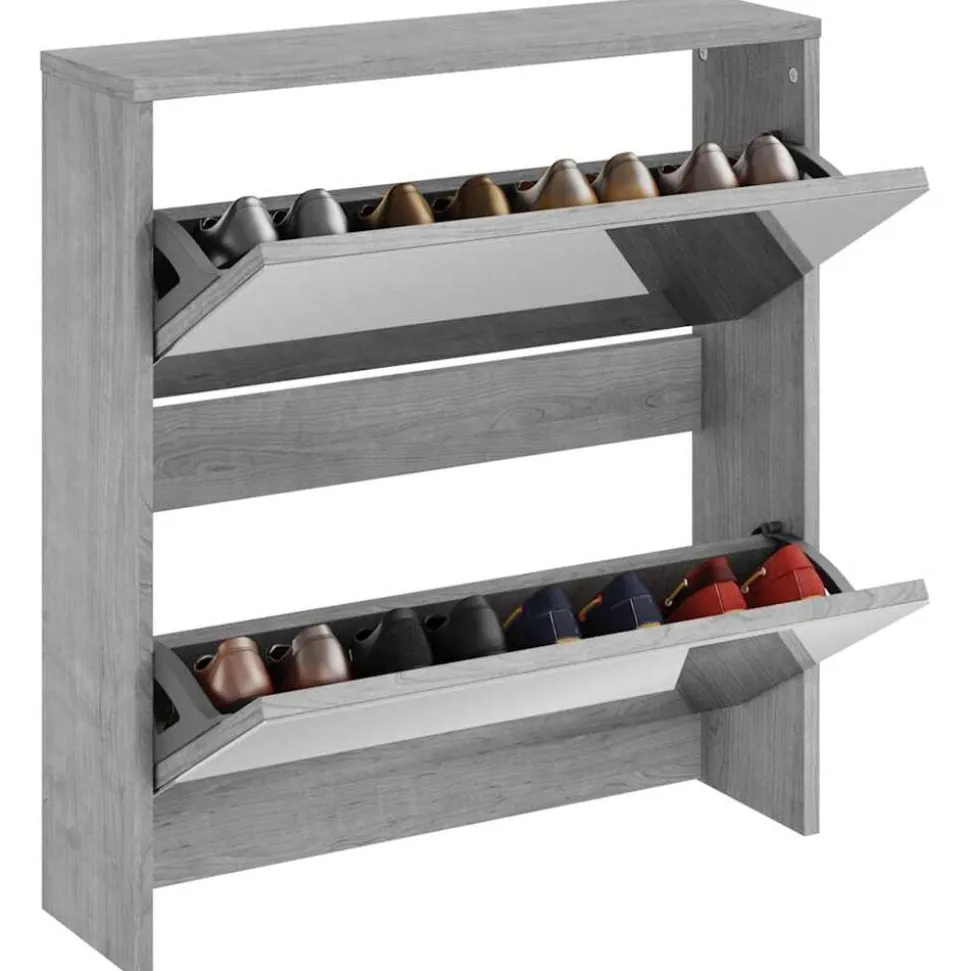 vidaXL Armoire à chaussures miroir 2 niveaux Sonoma gris 63x17x67 cm