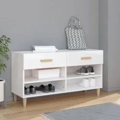 vidaXL Armoire à chaussure Blanc brillant 102x35x55 cm Bois ingénierie