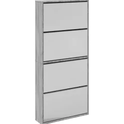 vidaXL Armoire à chaussures miroir 4 niveaux sonoma gris 63x17x134 cm