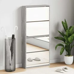 vidaXL Armoire à chaussures miroir 4 niveaux sonoma gris 63x17x134 cm
