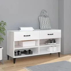 vidaXL Armoire à chaussure Blanc brillant 102x35x55 cm Bois ingénierie