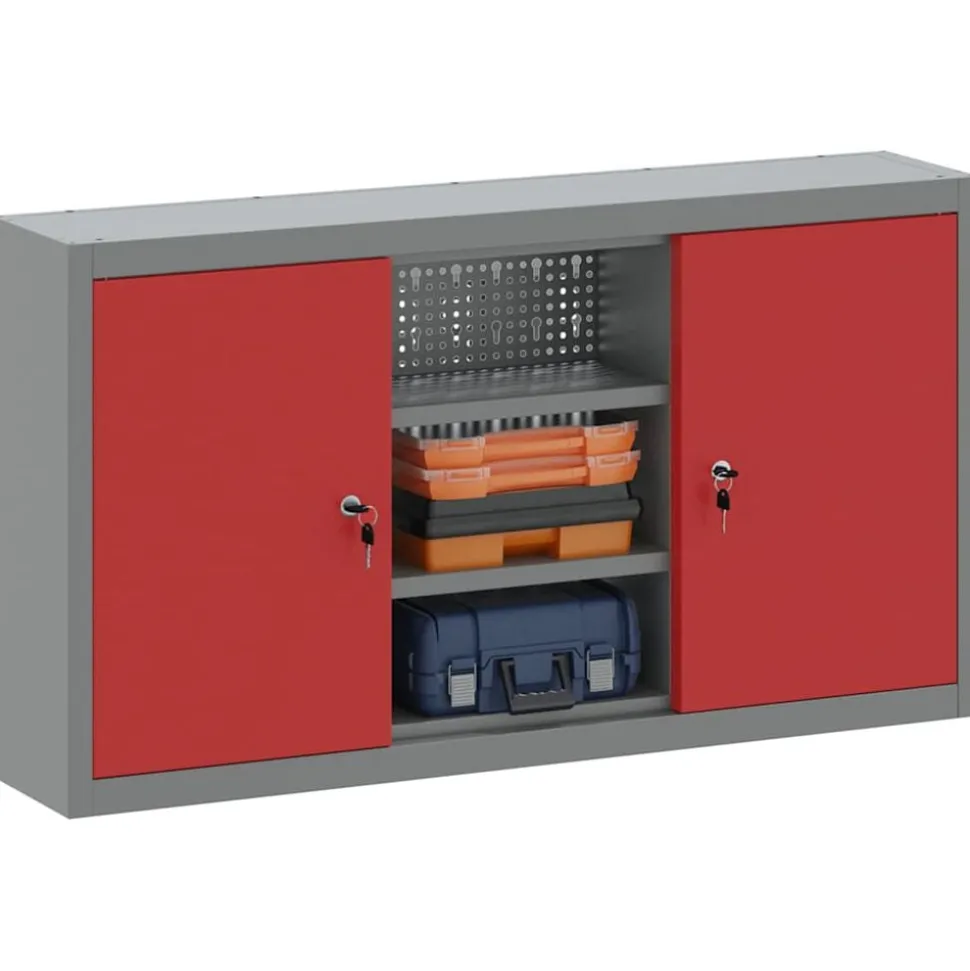 vidaXL Armoire à outils avec étagère Rouge et Gris 100 x 20 x 55 cm