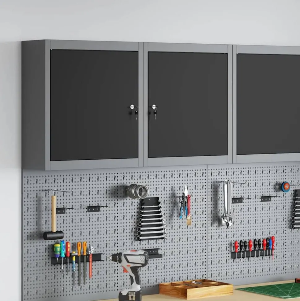 vidaXL Armoire à outils avec étagère Noir et gris 50 x 20 x 55 cm