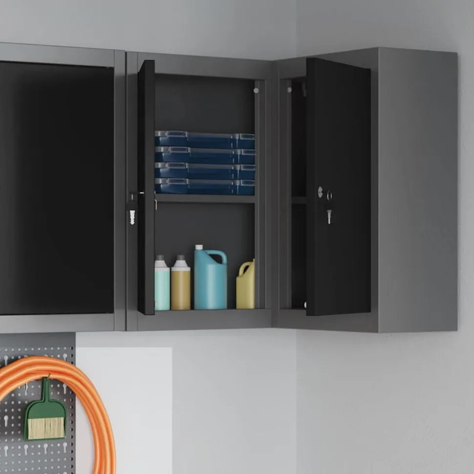 vidaXL Armoire à outils avec étagère Noir et gris 55 x 55 x 55 cm