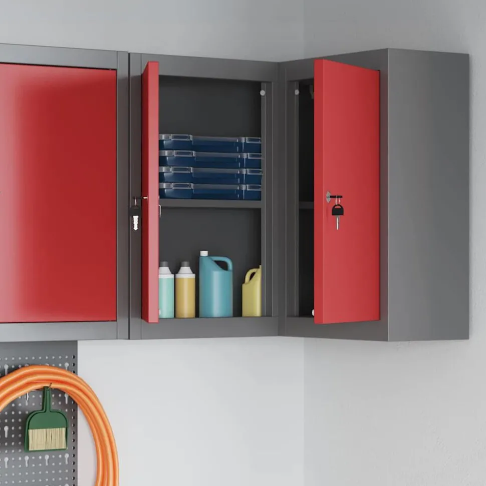 vidaXL Armoire à outils avec étagère Rouge et Gris 55 x 55 x 55 cm