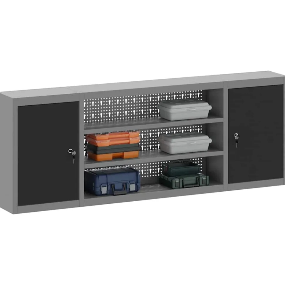 vidaXL Armoire à outils avec étagère Noir et gris 150 x 20 x 55 cm