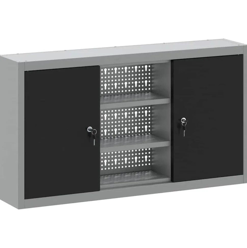 vidaXL Armoire à outils avec étagère Noir et gris 50 x 20 x 55 cm