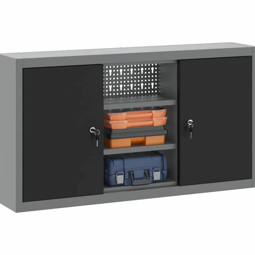 vidaXL Armoire à outils avec étagère Noir et gris 50 x 20 x 55 cm