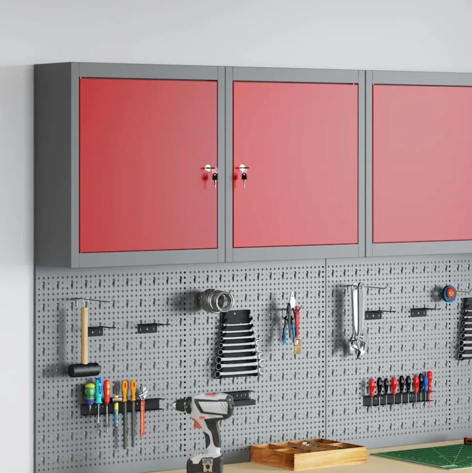 vidaXL Armoire à outils avec étagère Rouge et Gris 50 x 20 x 55 cm