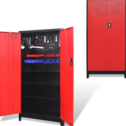 vidaXL Armoire à outils avec 2 portes Acier 90x40x180 cm Noir et rouge