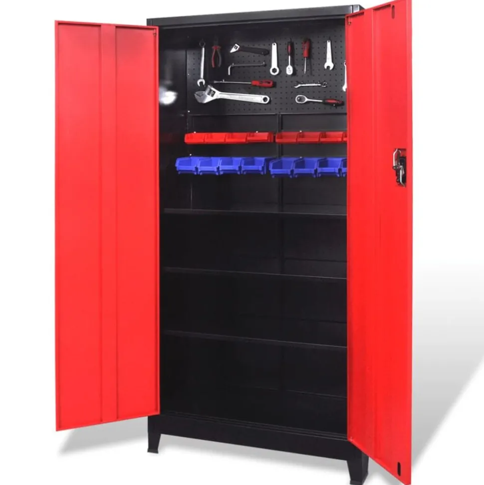 vidaXL Armoire à outils avec 2 portes Acier 90x40x180 cm Noir et rouge