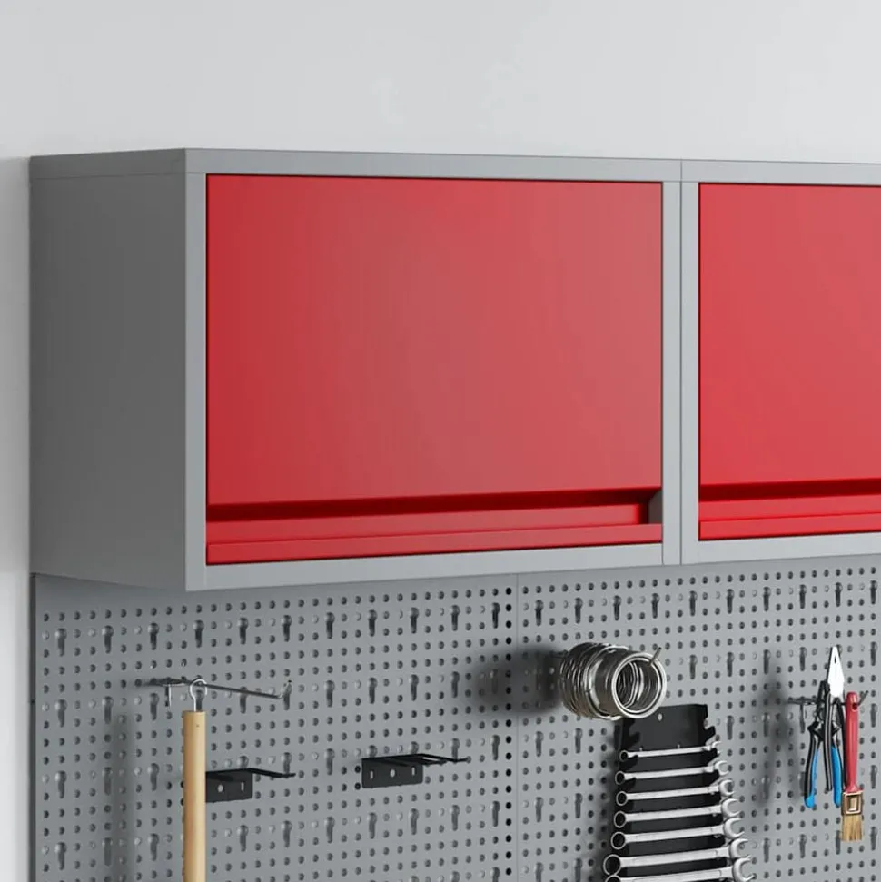vidaXL Armoire à outils avec stockage Rouge et Gris 50 x 25 x 35 cm