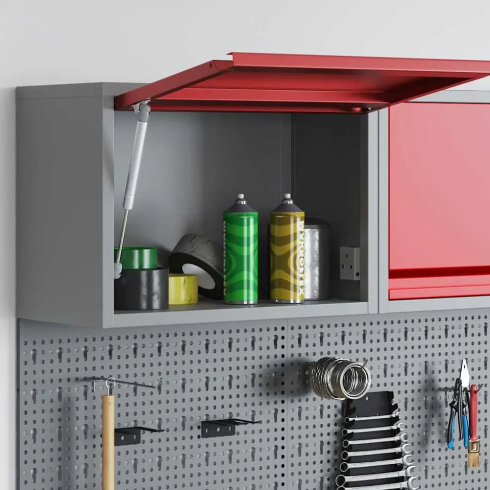 vidaXL Armoire à outils avec stockage Rouge et Gris 50 x 25 x 35 cm