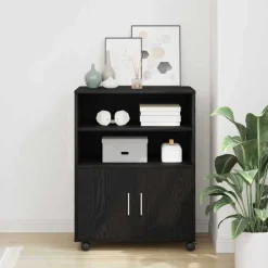 vidaXL Armoire avec étagère avec roue Chêne noir 60 x 48 x 74,5 cm