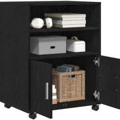 vidaXL Armoire avec étagère avec roue Chêne noir 60 x 48 x 74,5 cm