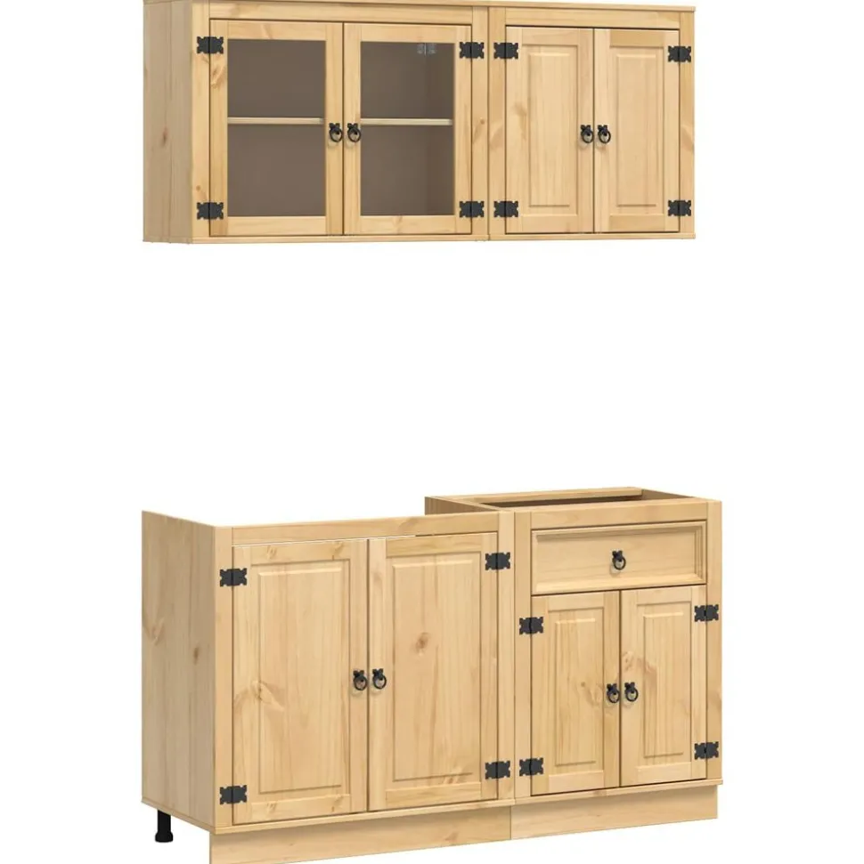 vidaXL Armoire avec étagère avec porte SKI 4 pcs Brun Miel Pin massif
